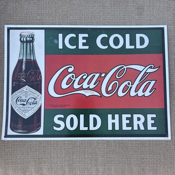 COKE SIGN VINTAGE METAL COCA COLA TIN SIGN - 1993 -Reproduction-16” X 11” - Picture 3 of 8